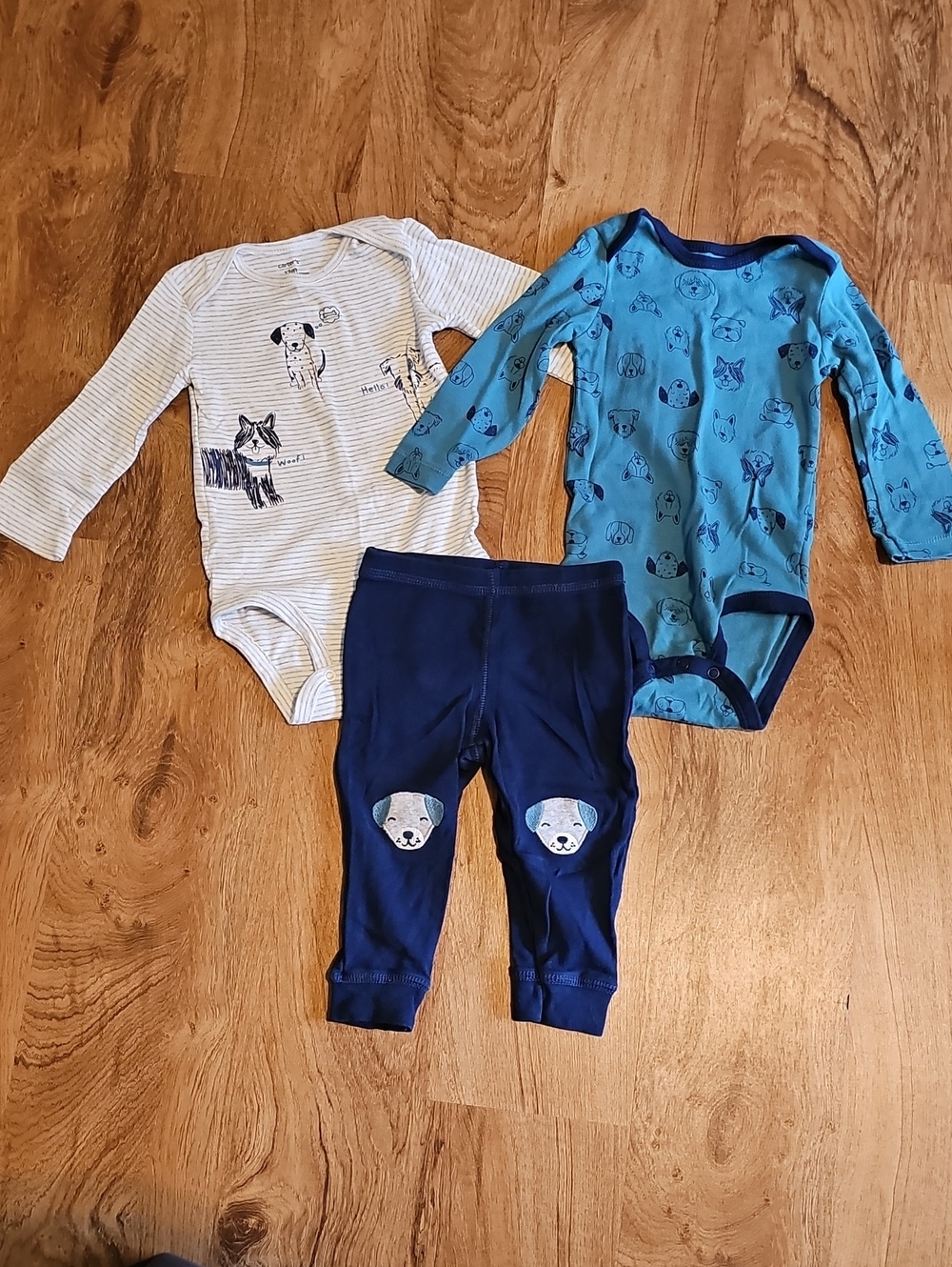 Baby Boys' Long Sleeve One-Piece & Pant Set - Blue and Navy Dog Print